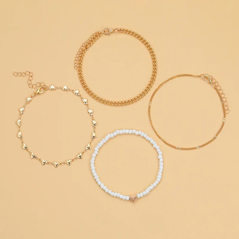 Boho Heart Anklets Set